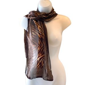 Anne Klein Silk Scarf Brown Animal Print 26 inches by 11 inches